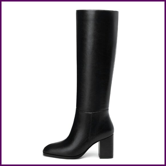 Shoes - Knee High Boots Chunky Heel Square Toe 3 Inch Side Zipper Tall Boots